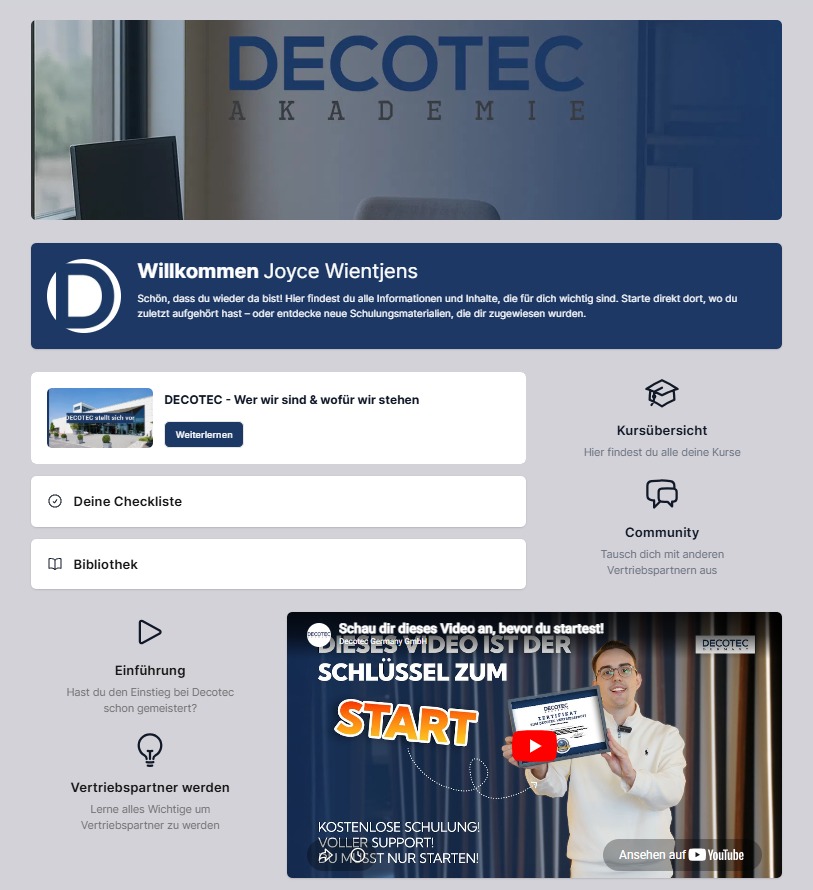 Decotec-Akademie Dashboard